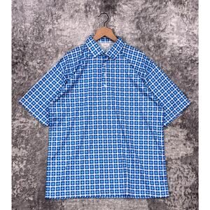 Collars & Co Polo Shirt XL Mens Blue Plaid Dress Collar Performance